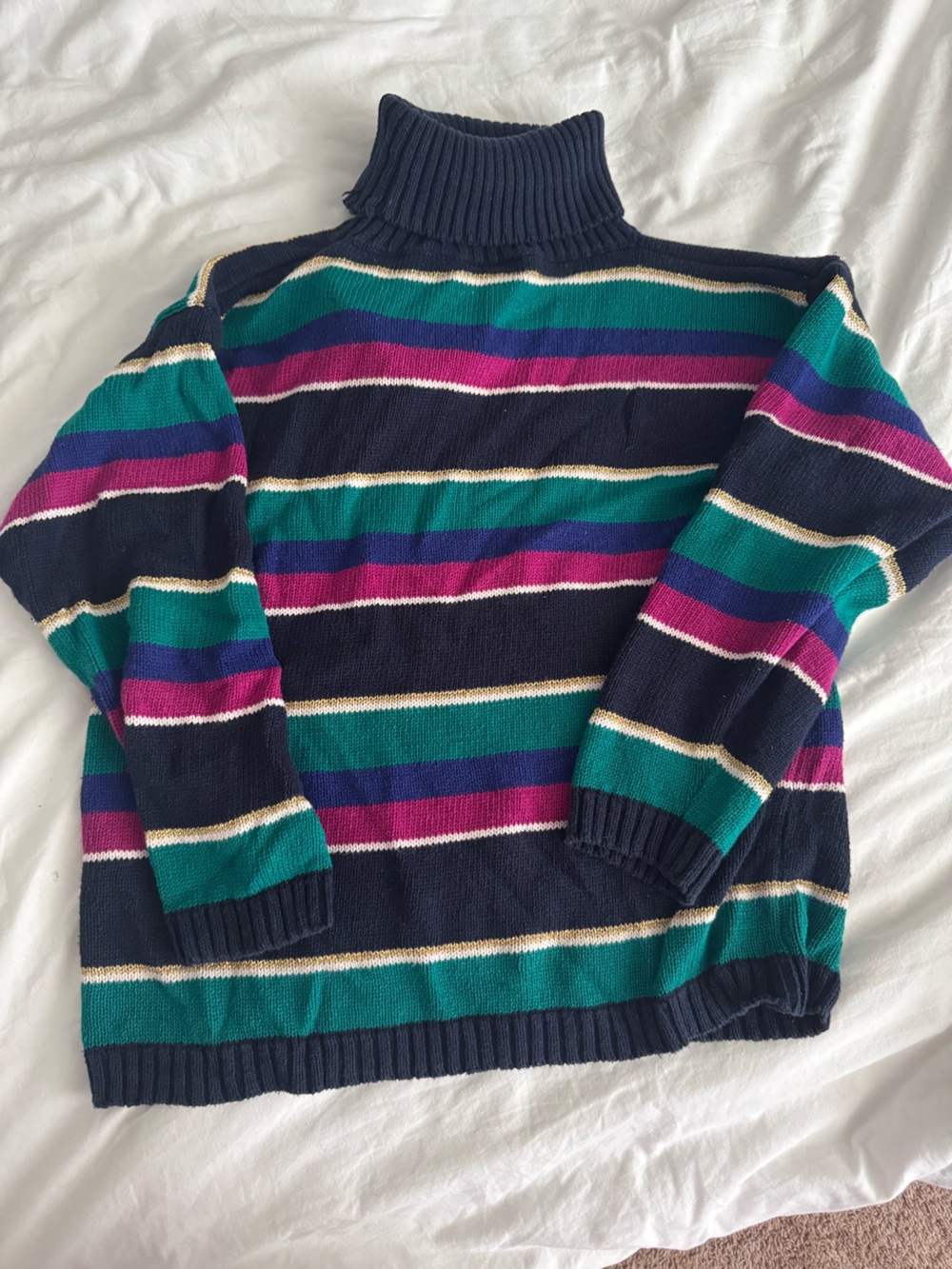 Vintage Paul Harris Striped Navy, Teal & Magenta Knit Sweater